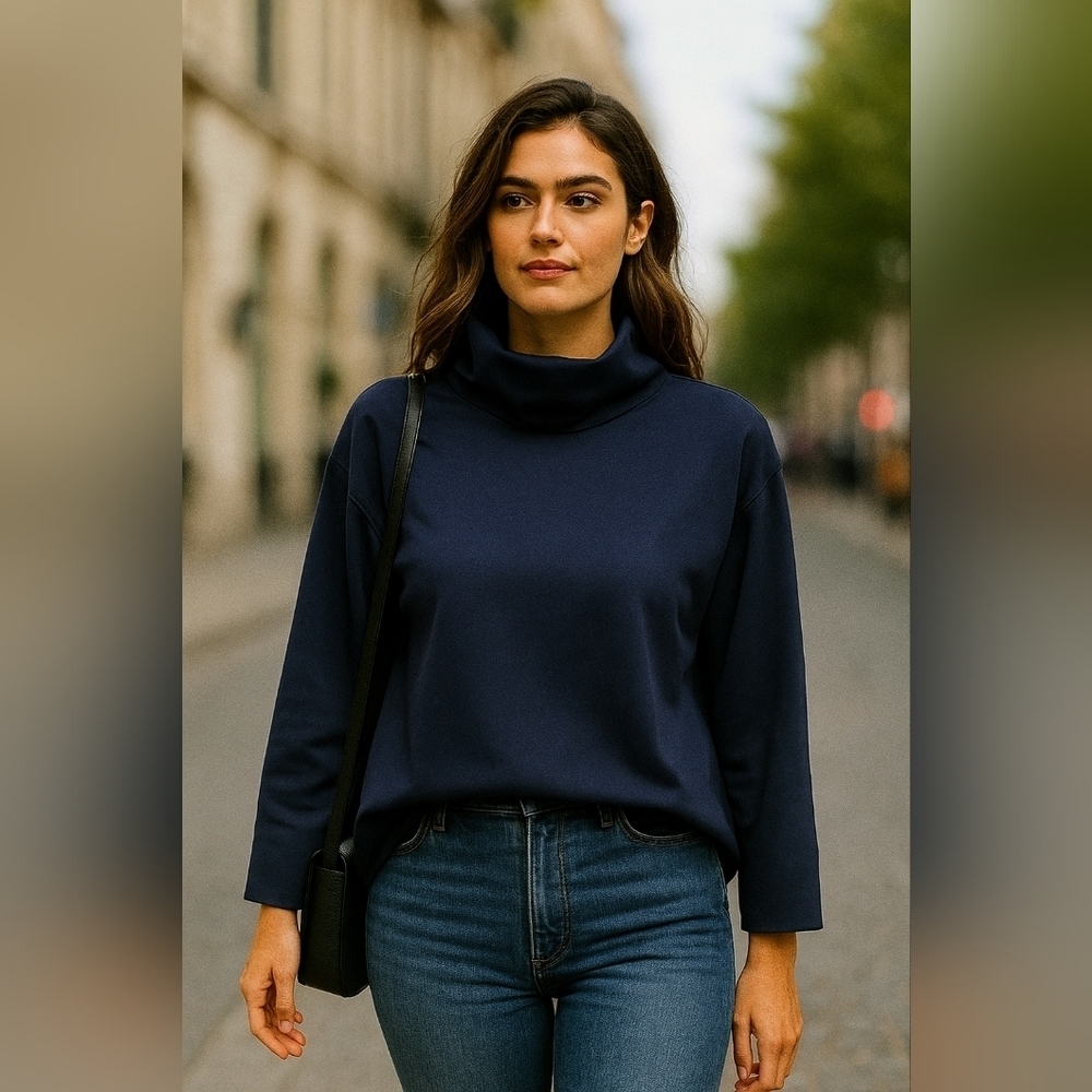 Club Monaco Navy Neck Chemise Top